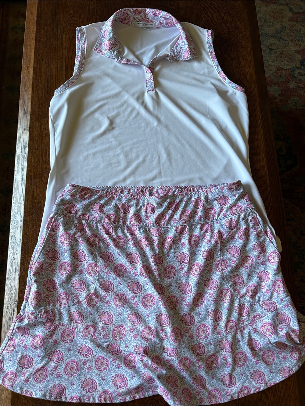 Fairway & Greene White Sleeveless Polo with Pink Matching Skort